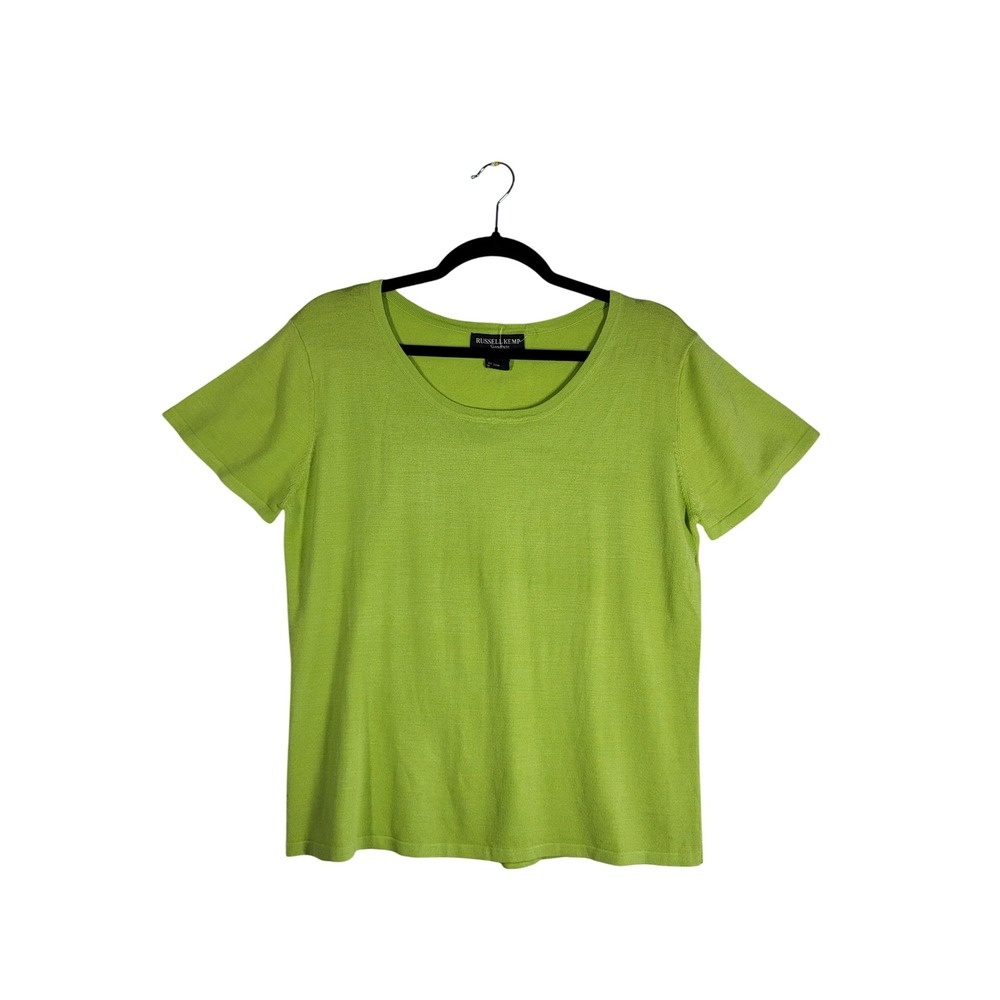 Russell Kemp Silk Blend Top Womens L Lime Green Scoop Neck Short Sleeve Tee NWT